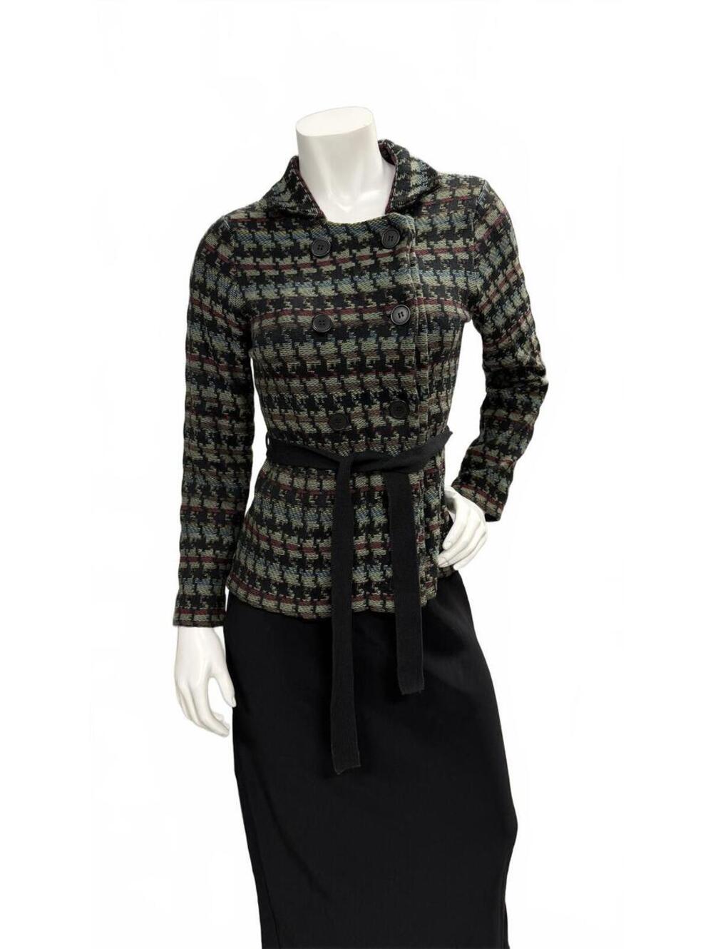 Shu Shu Multicolor Knit Jacket Cardigan Belted Double Breasted